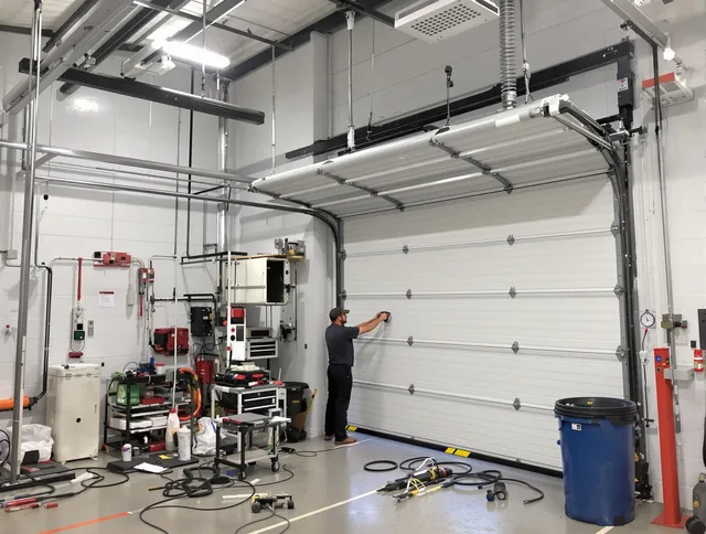 Abington Garage Door Repair certified technician performing commercial door repair at a Abington business facility