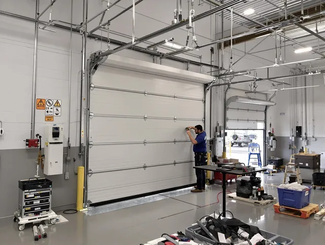 Commercial garage door repair being performed by Abington Garage Door Repair expert in Abington
