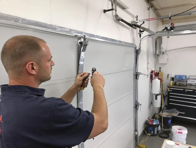 Before and after garage door dent repair by Abington Garage Door Repair in Abington