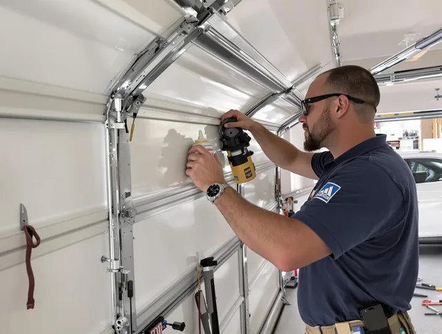Abington Garage Door Repair technician quieting a noisy garage door in Abington