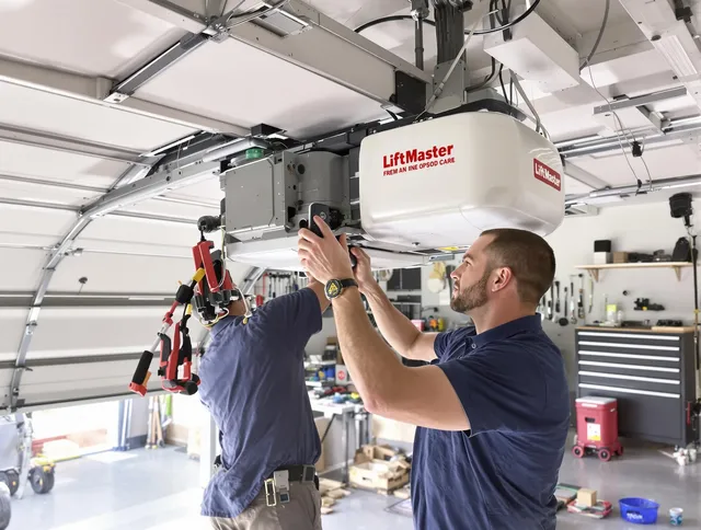 Abington Garage Door Repair technician performing advanced diagnostics on garage opener in Abington