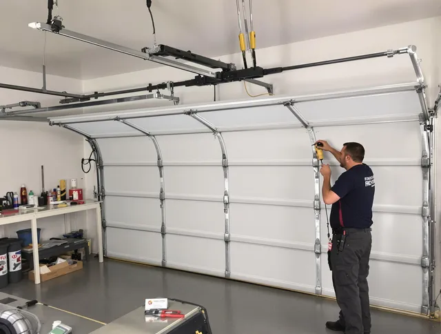 Abington Garage Door Repair certified technician performing overhead door system repair in Abington