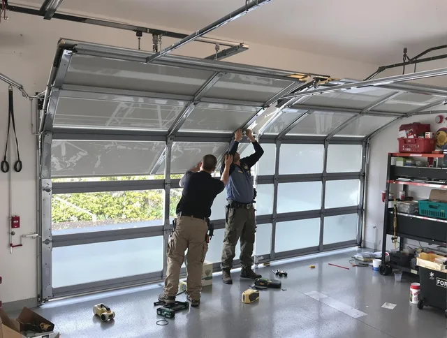 Abington Garage Door Repair expert performing precise panel replacement on Abington garage door